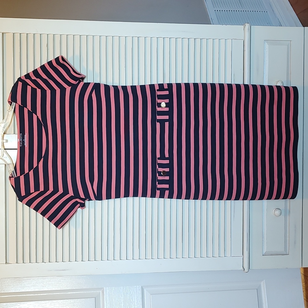 Navy/Pink Striped Short-Sleeve Talbots Dress